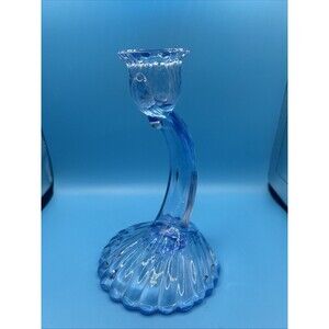 Cambridge Caprice Alpine Blue Crescent Moon Candlestick 7" Depression DECO Shell